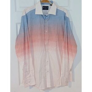 Charleston Threads Mens Ombre Stripe Button Down Shirt Blue Coral‎ Large NWT